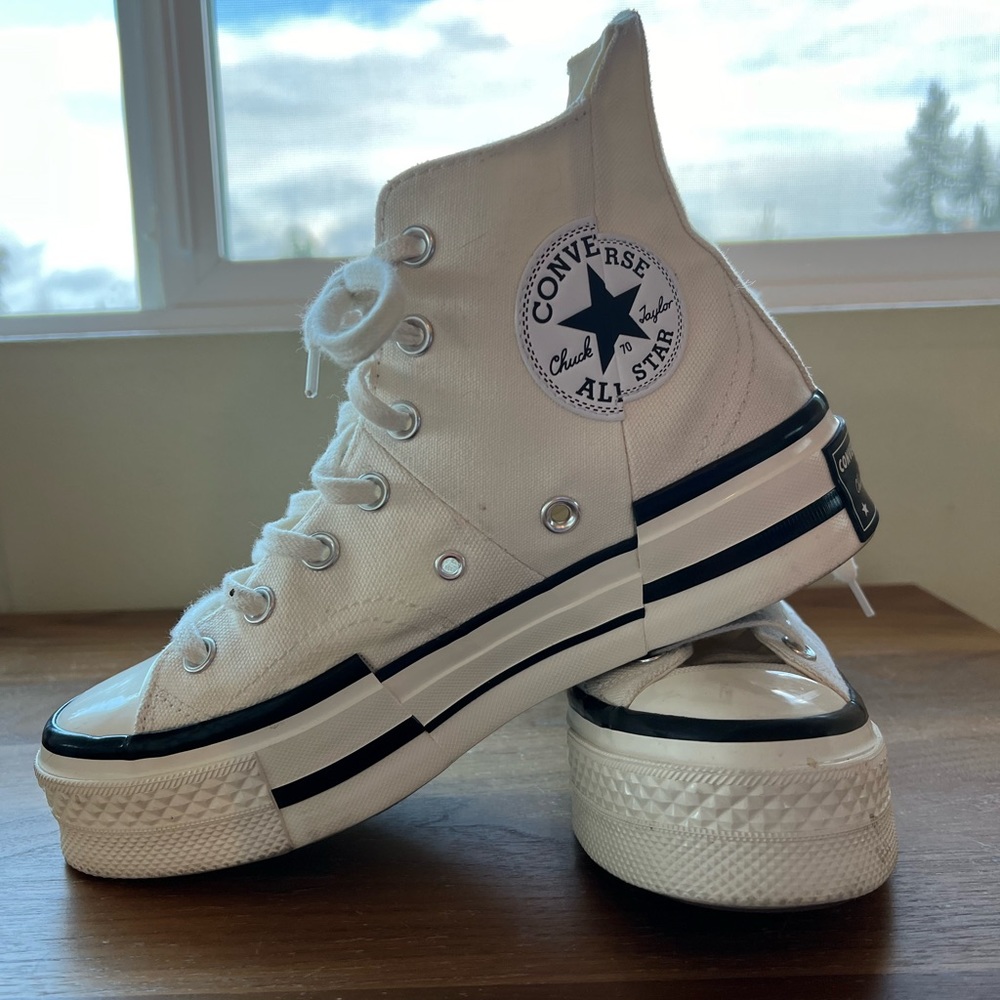Converse White Black High Top Platform Sneakers